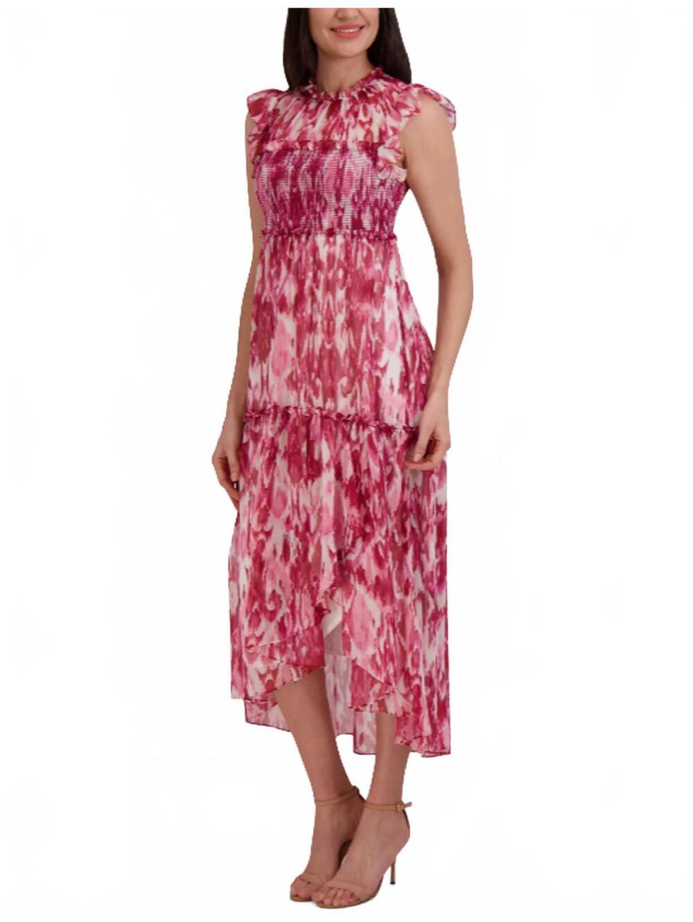 Julia Jordan Ikat Print Tiered Midi Dress Pink Size 14 NWT